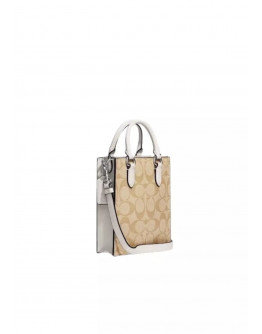 Coach North South Mini Tote Bag Signature In Light Khaki Chalk CJ494