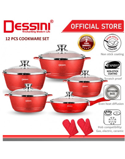 DESSINI ITALY Cookware Set , Non Stick Granite Cooking Pot Frying Pan，DESSINI 12pcs - Random Color